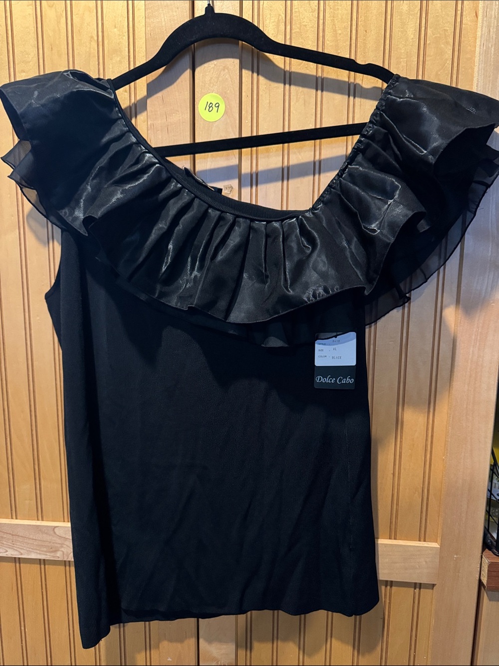 Dolce Cabo Black One-Shoulder Ruffle Neck Top-NEW